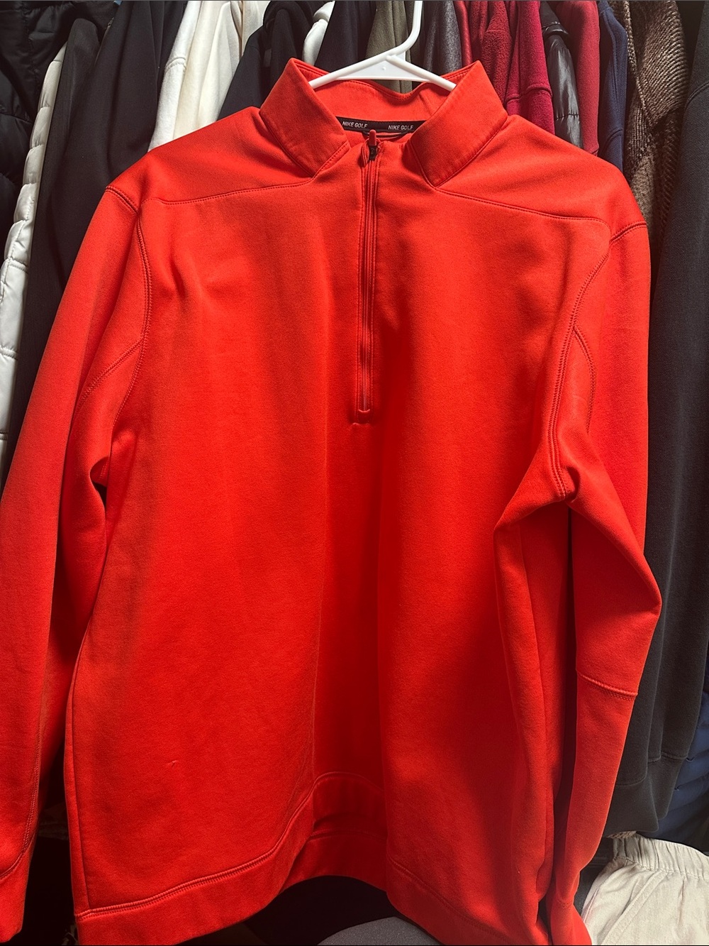 Nike Men's Red-Orange Half-Zip Pullover Sweater
